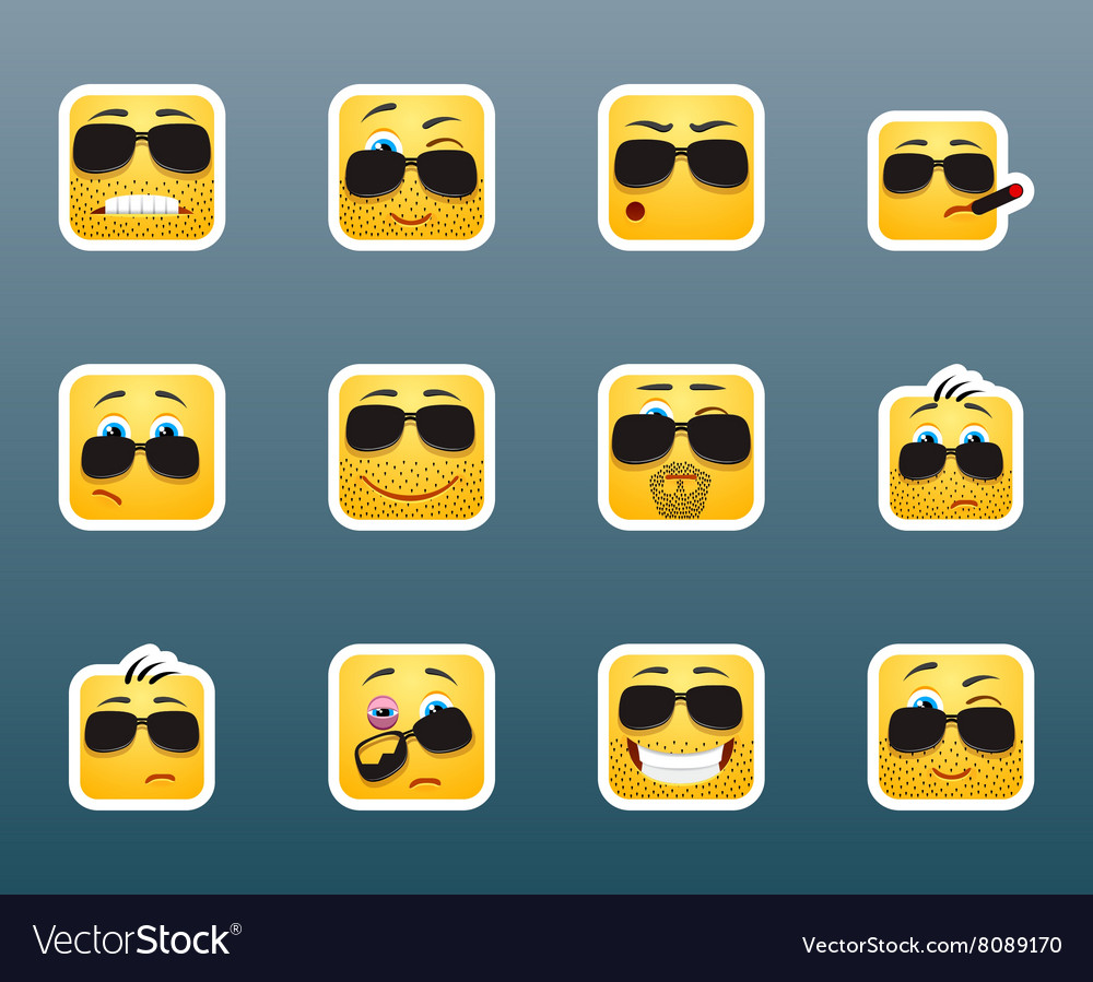 Sunglasses smile stickers set Royalty Free Vector Image