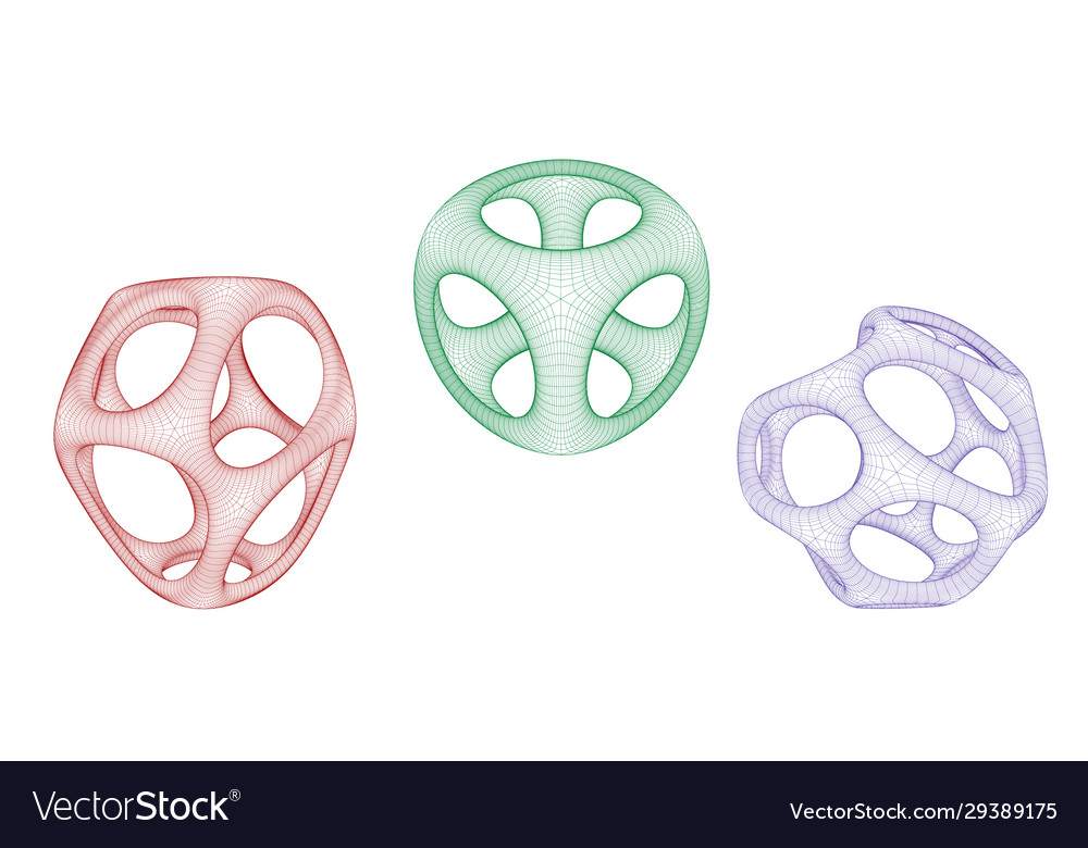 Abstract 3d shape set with holes wireframe