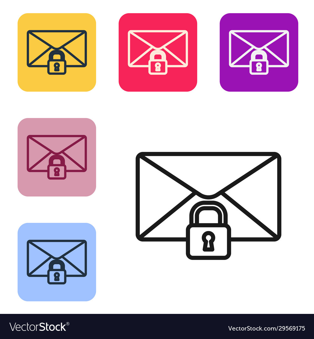 Black line mail message lock password icon Vector Image Black line mail message lock password icon
