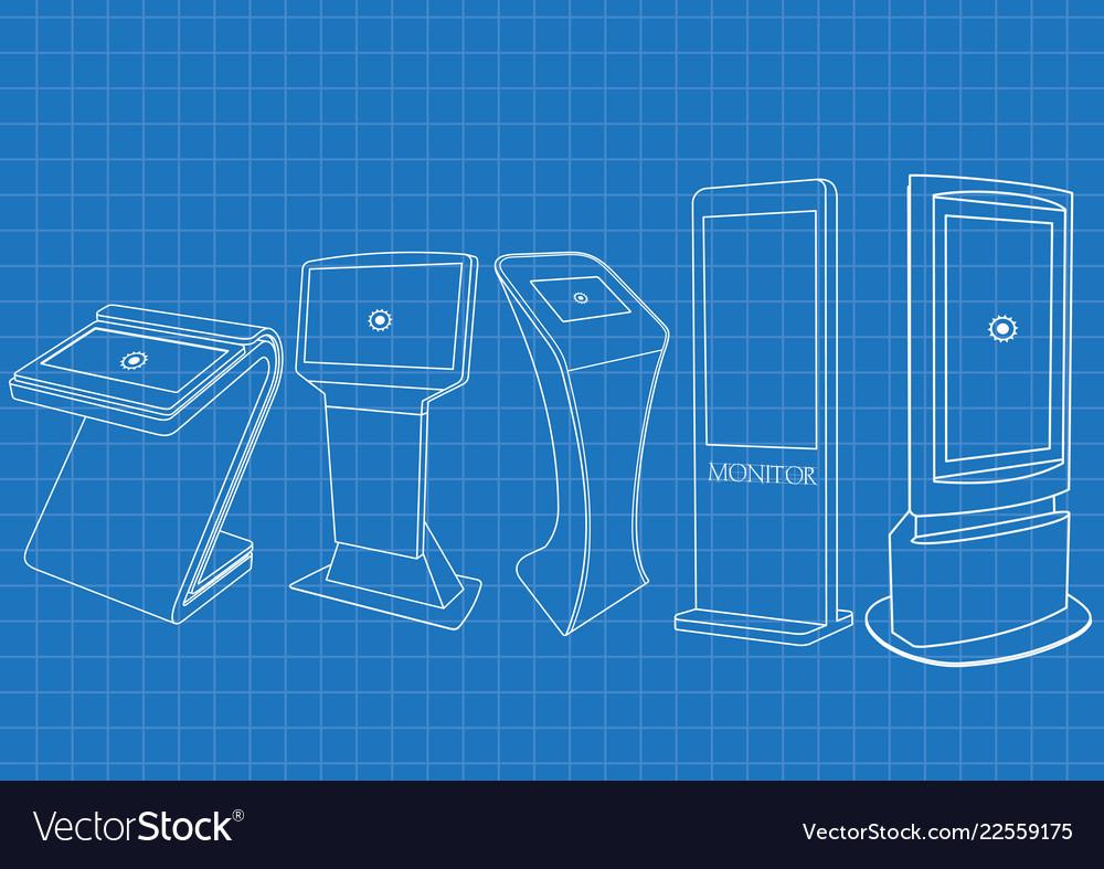 Blueprint of five interactive information kiosk vector image Blueprint of five interactive information kiosk