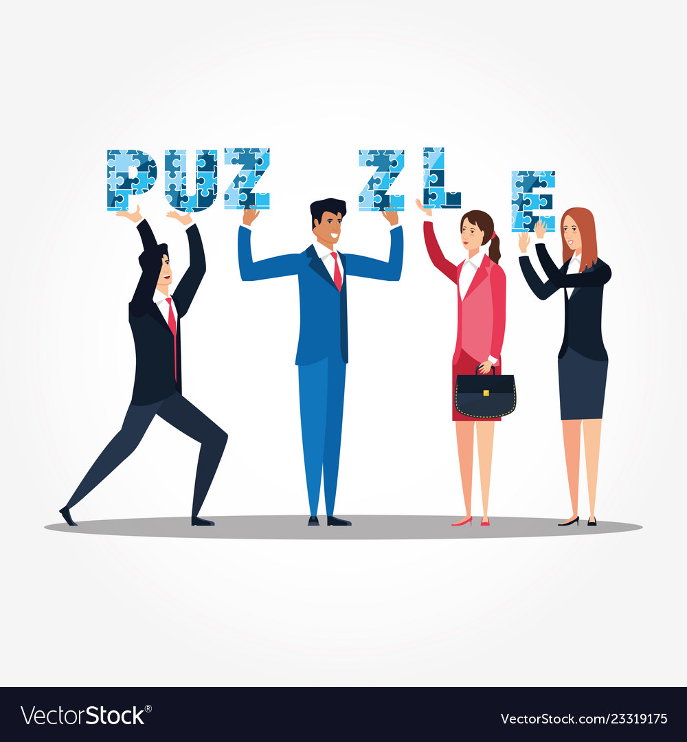 Business couple with puzzle pieces Royalty Free Vector Image
