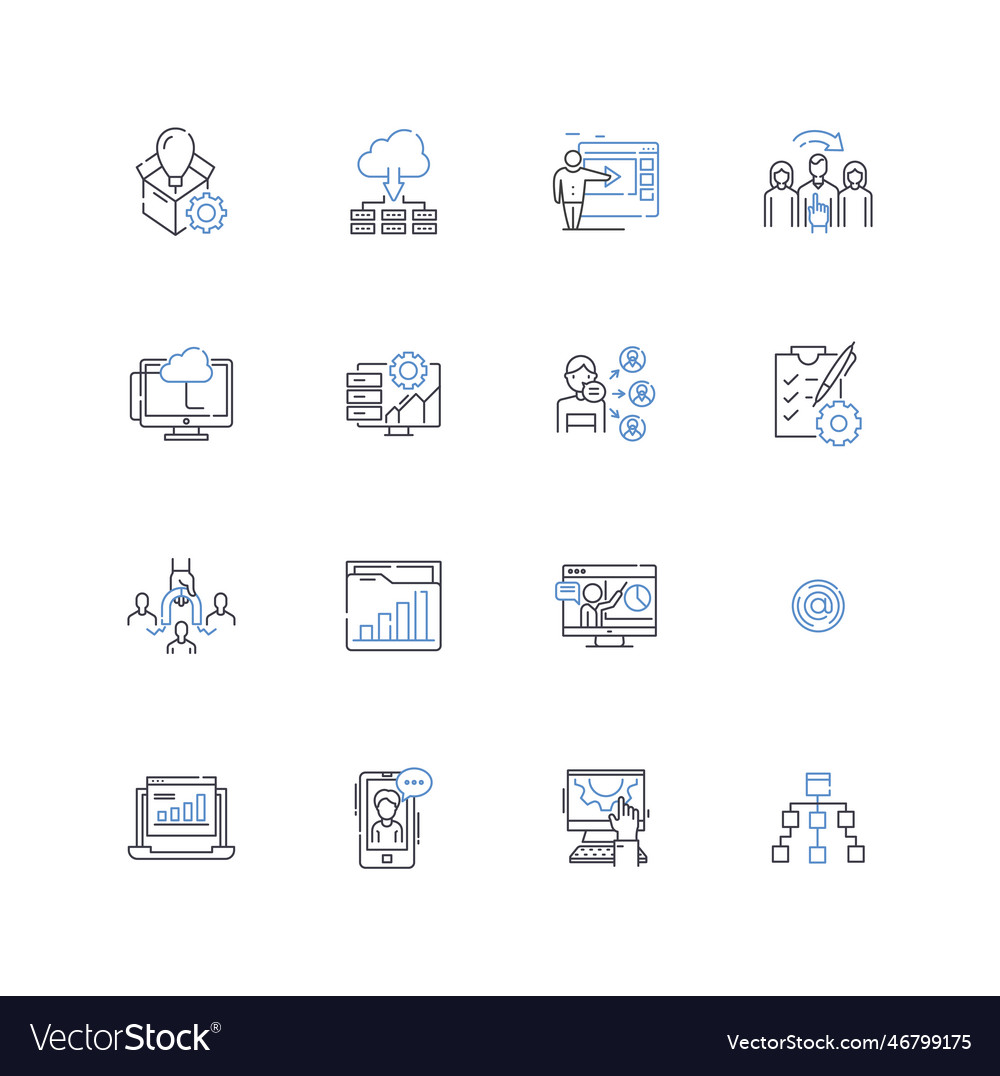 Converging firms line icons collection mergers Vector Image