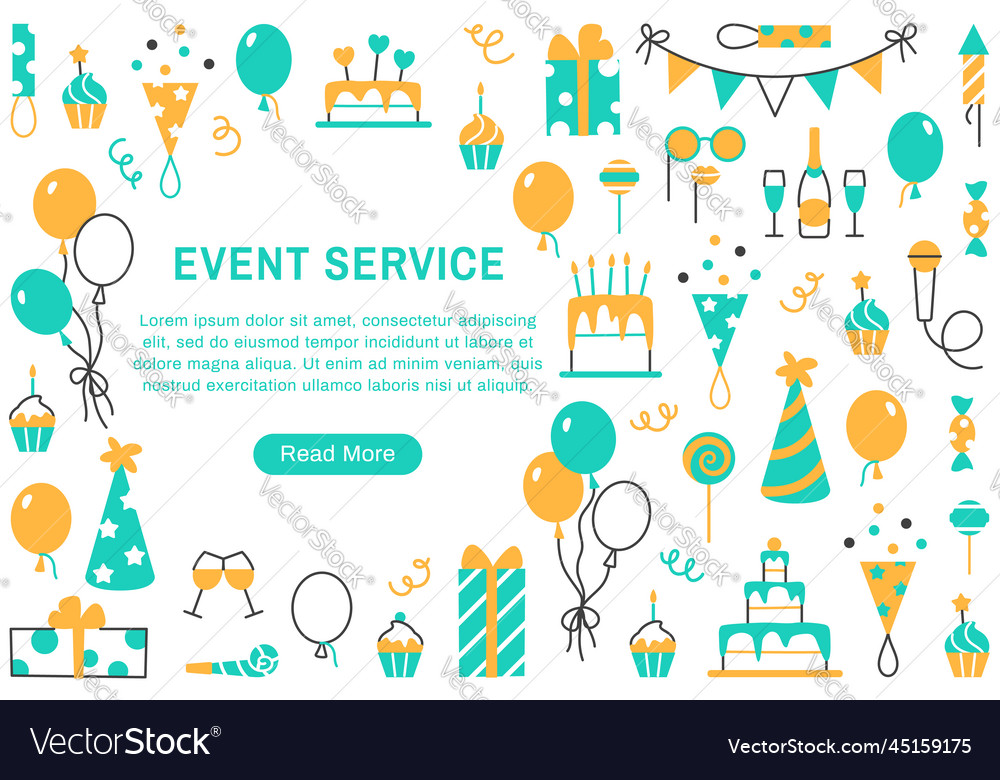 Event service flat line background or web page vector image Event service flat line background or web page