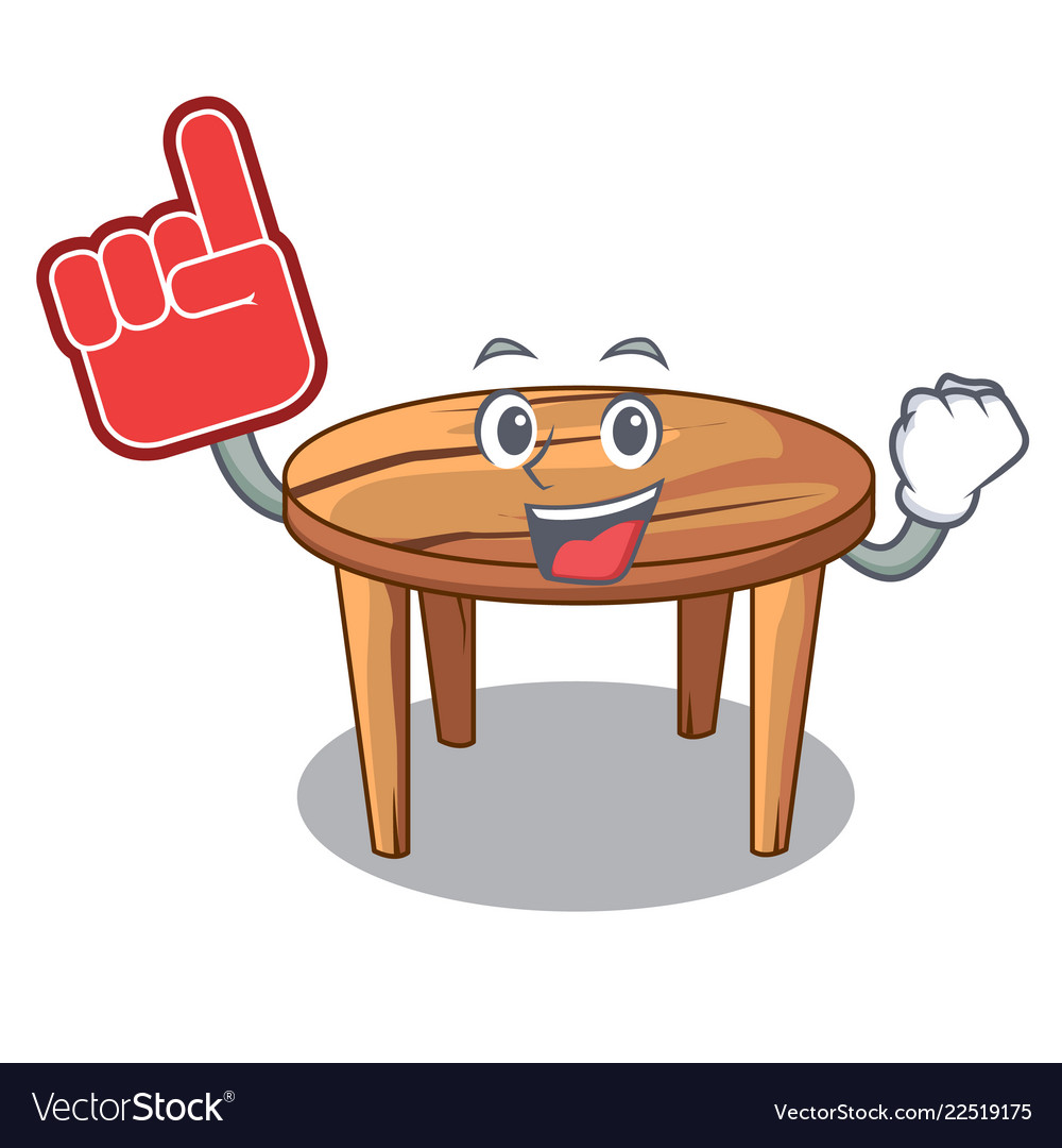 Foam finger wooden table isolated on the mascot