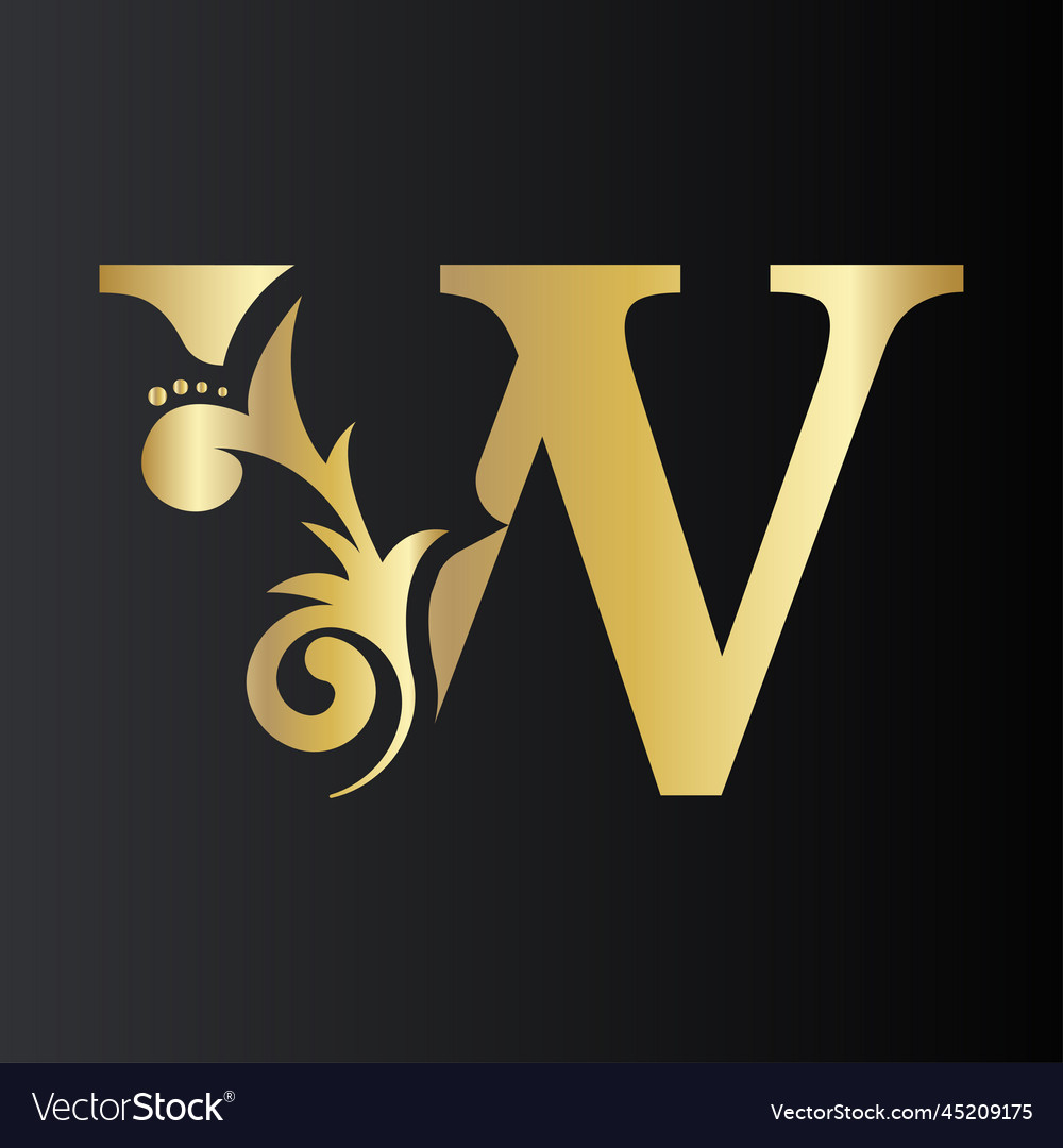 Golden initial letter w with simple floral leaves Vector Image Golden initial letter w with simple floral leaves