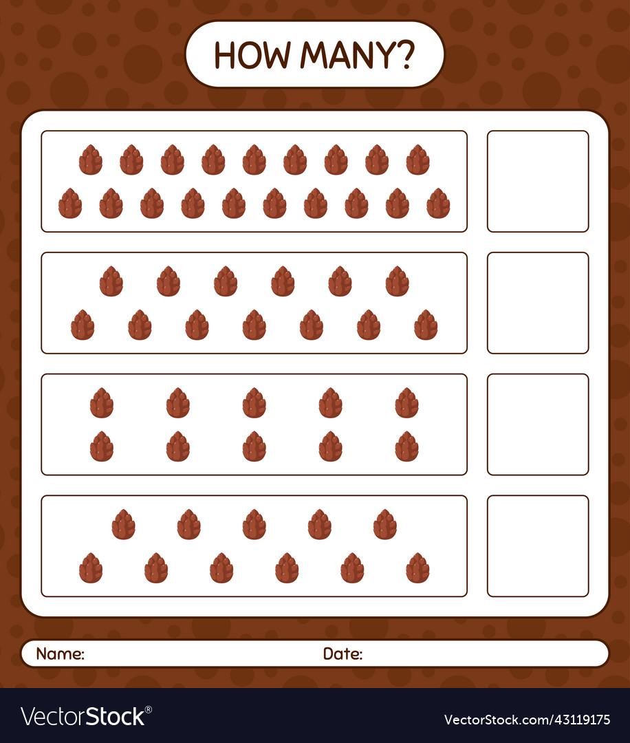 How many counting game with pine cone worksheet vector image How many counting game with pine cone worksheet