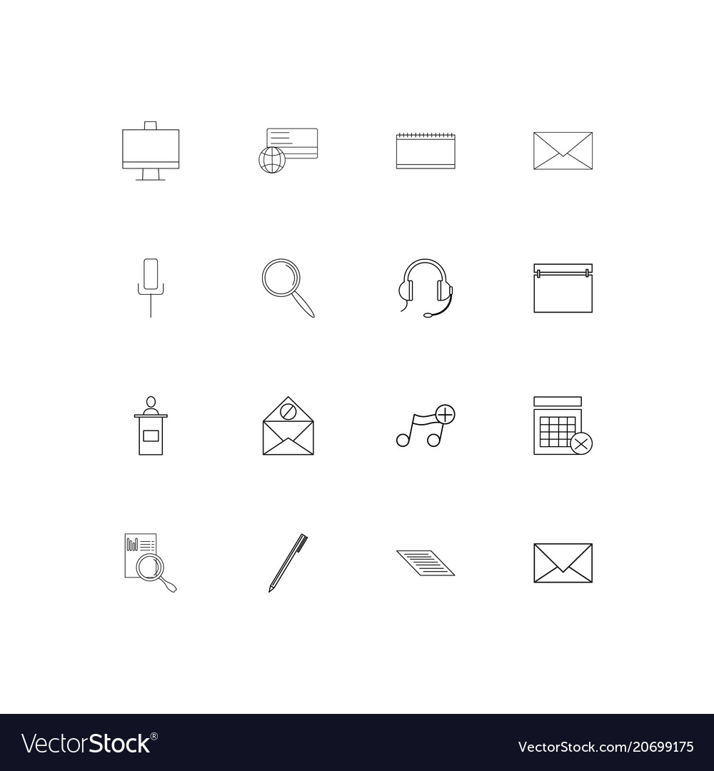 Office simple linear icons set outlined