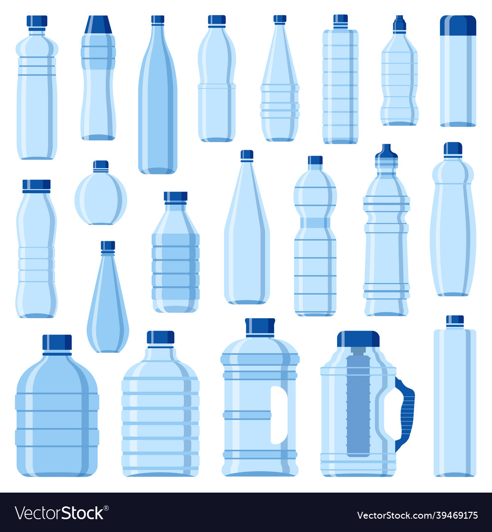 Plastic bottles of water flat icons set Royalty Free Vector