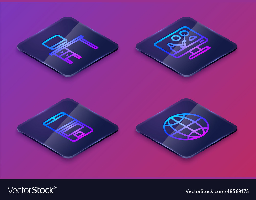 Set isometric line computer monitor and desk Vector Image Set isometric line computer monitor and desk