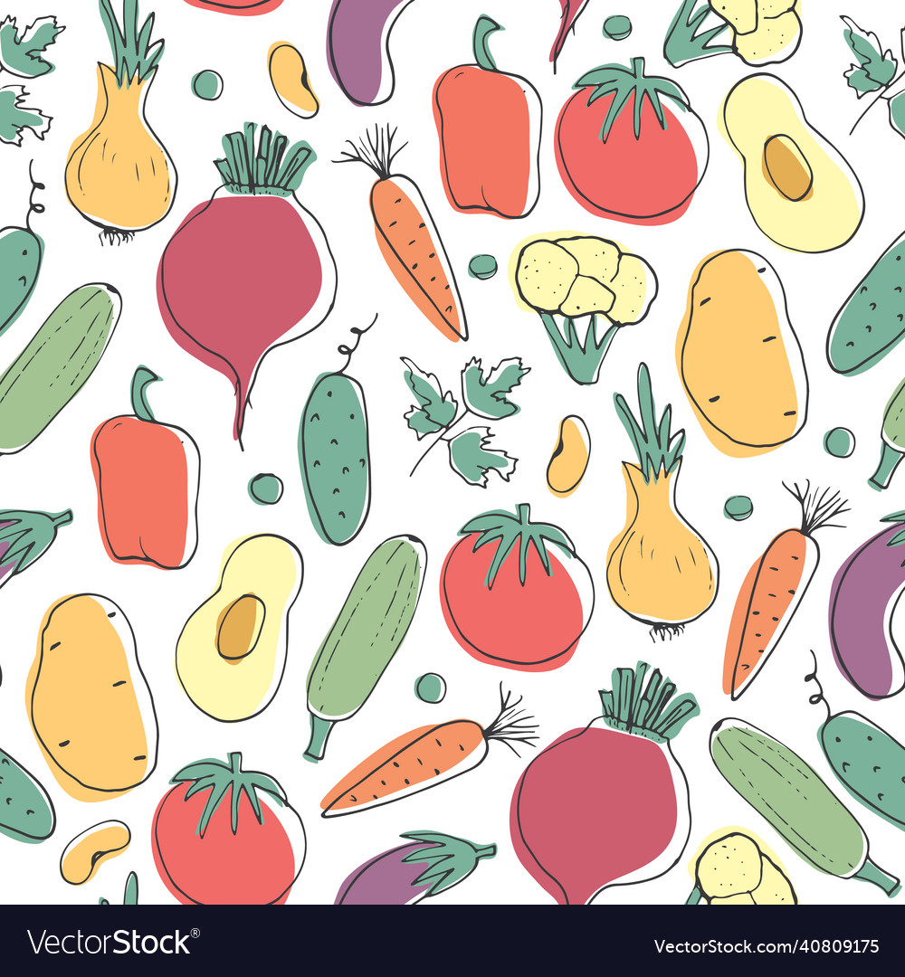 Vegetables seamless pattern vegetarian healthy Vector Image