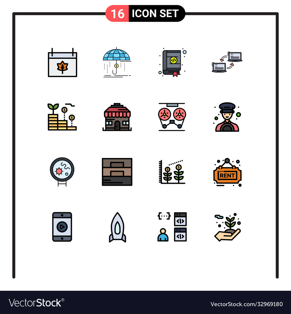 16 universal flat color filled lines set for web