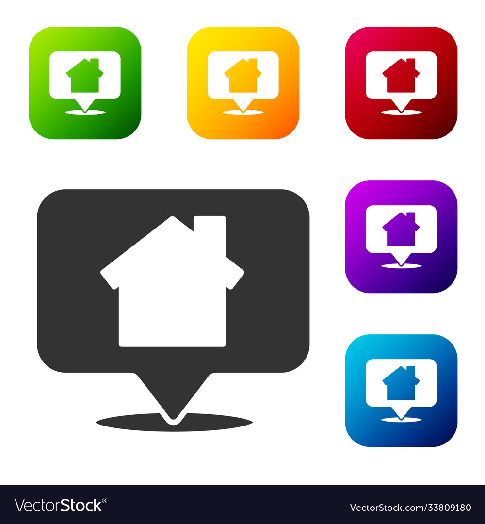 Black map pointer with house icon isolated vector image Black map pointer with house icon isolated