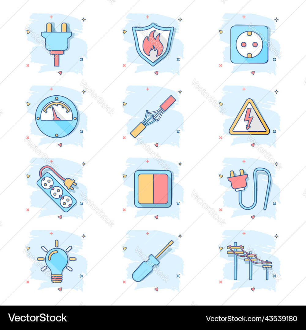 Cartoon high voltage power lines icon in comic Vector Image