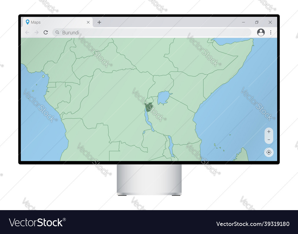 Computer monitor with map of burundi in browser vector image Computer monitor with map of burundi in browser