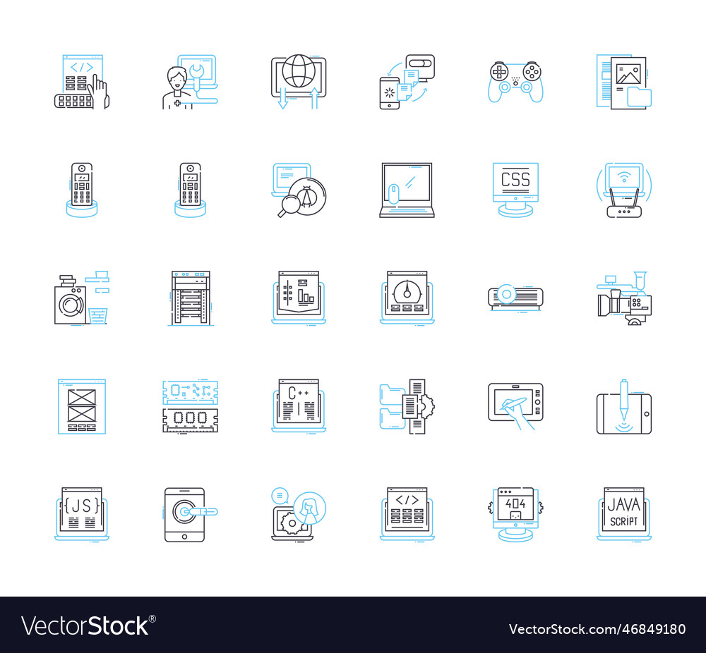 Deep learning linear icons set neural nerks vector image Deep learning linear icons set neural nerks