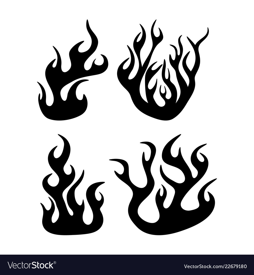 Fire flame silhouette set design isolated on white