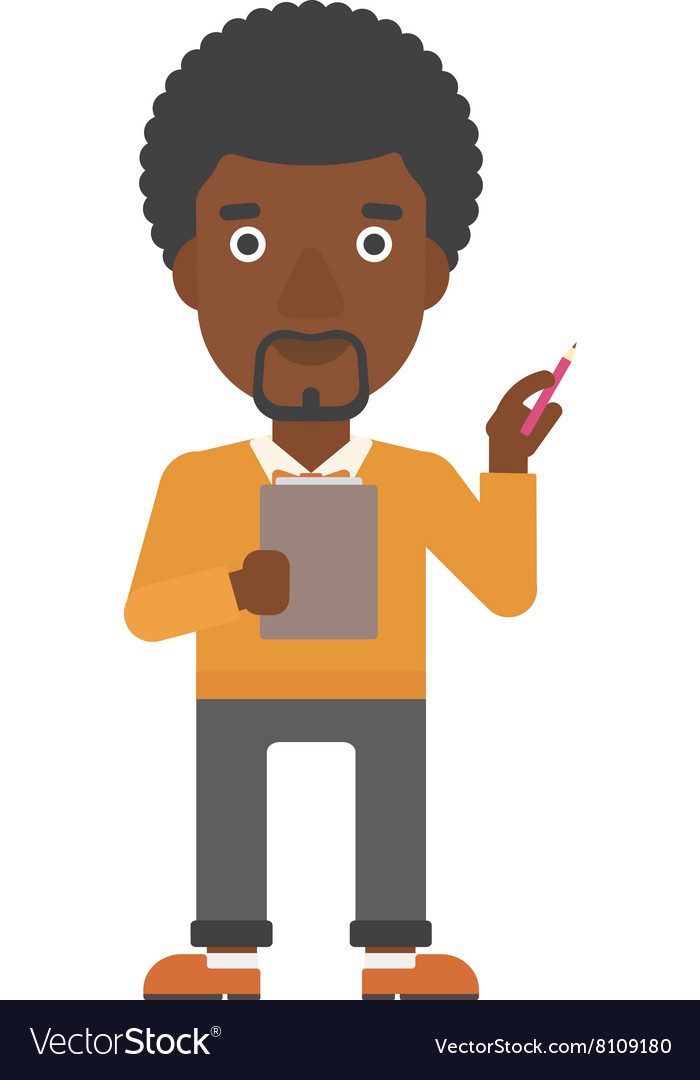 Man standing with pen and file in hands