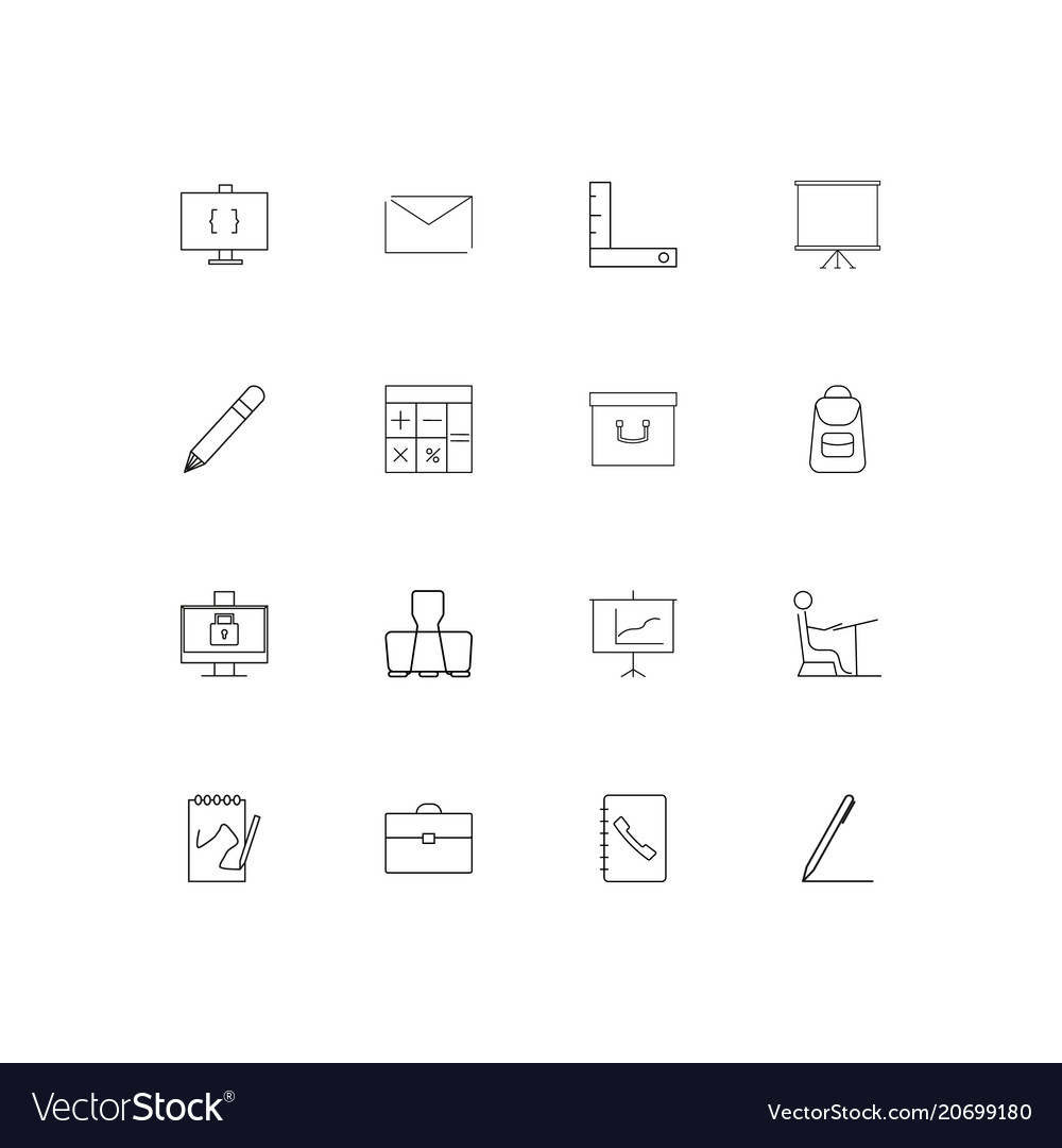 Office simple linear icons set outlined