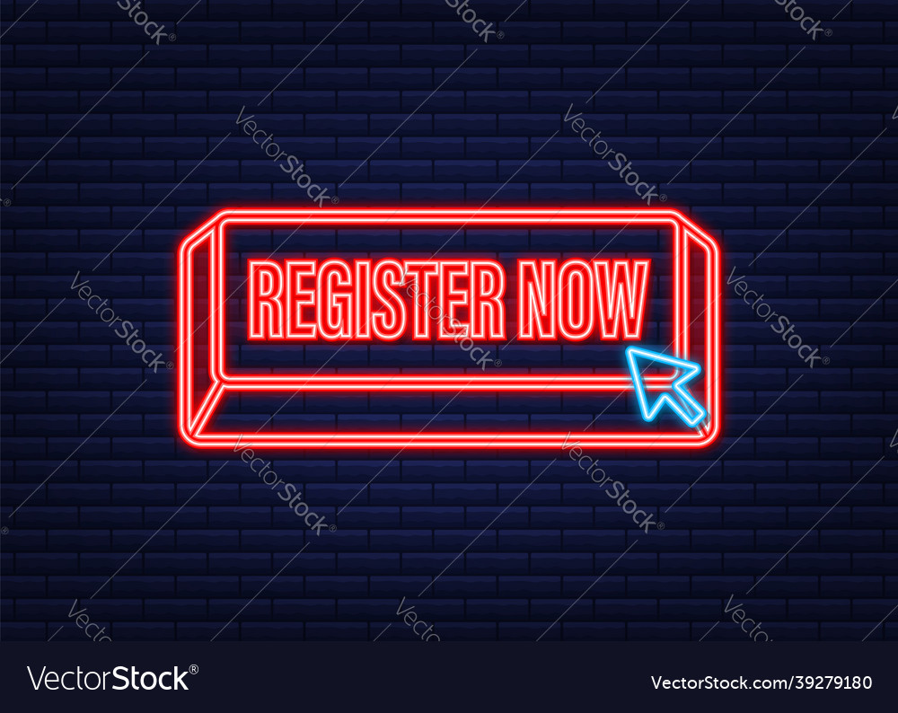 Register now with cursor button internet neon vector image Register now with cursor button internet neon