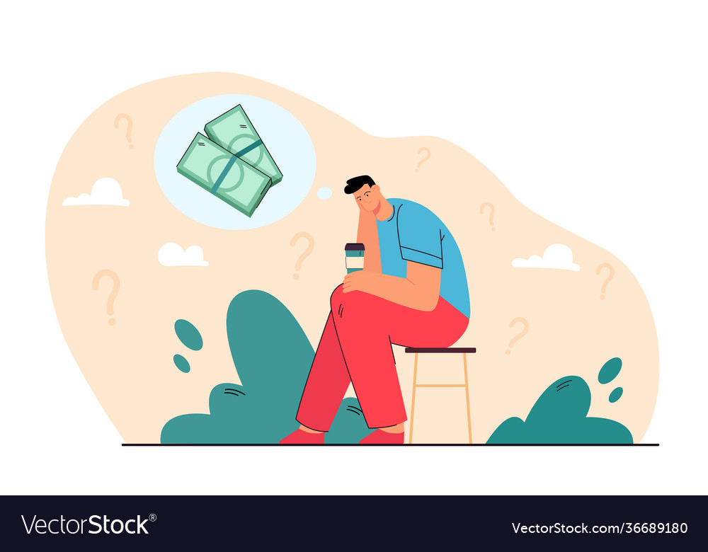 Sad bankrupt thinking money problems Royalty Free Vector