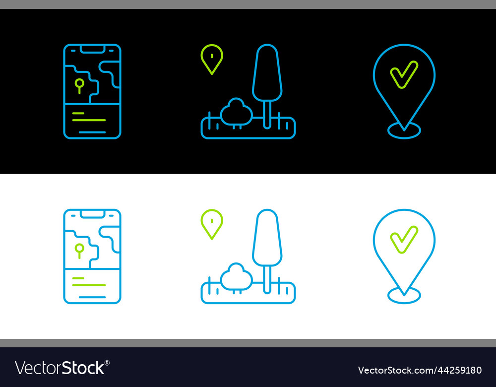 Set line location with check mark city map Vector Image Set line location with check mark city map