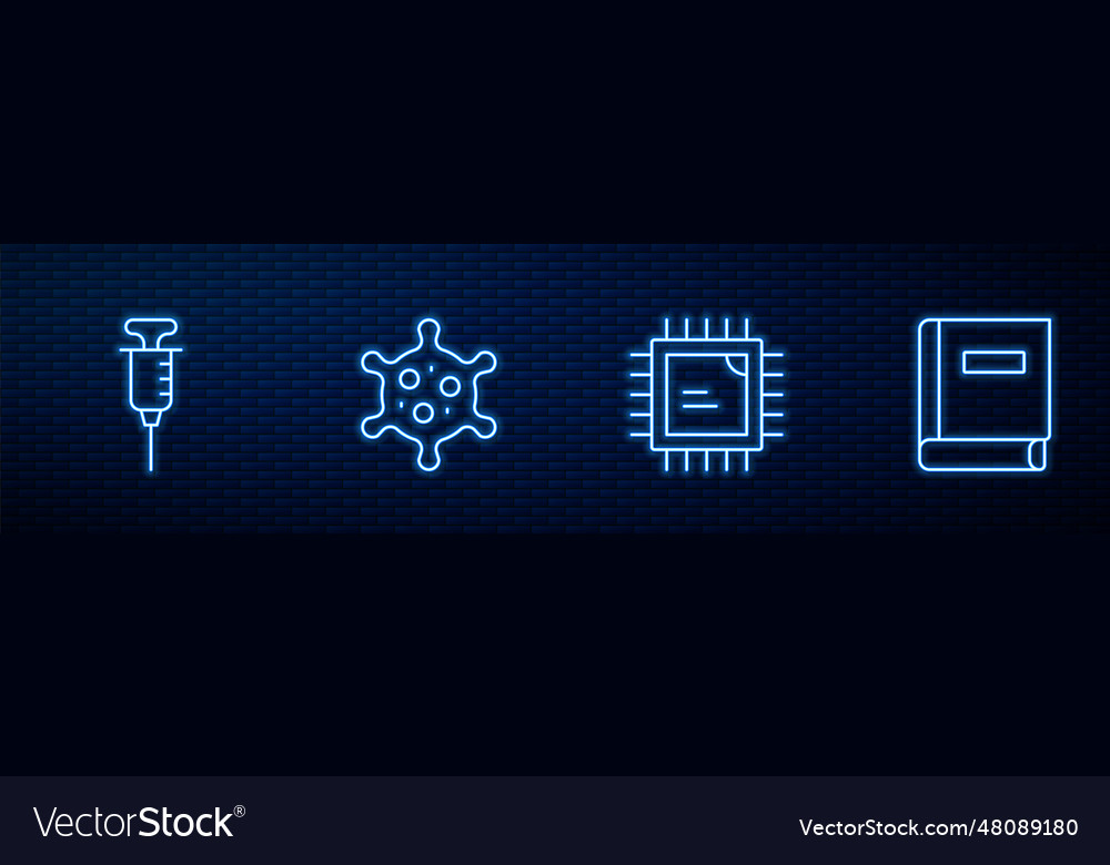 Set line processor cpu syringe virus and science vector image Set line processor cpu syringe virus and science