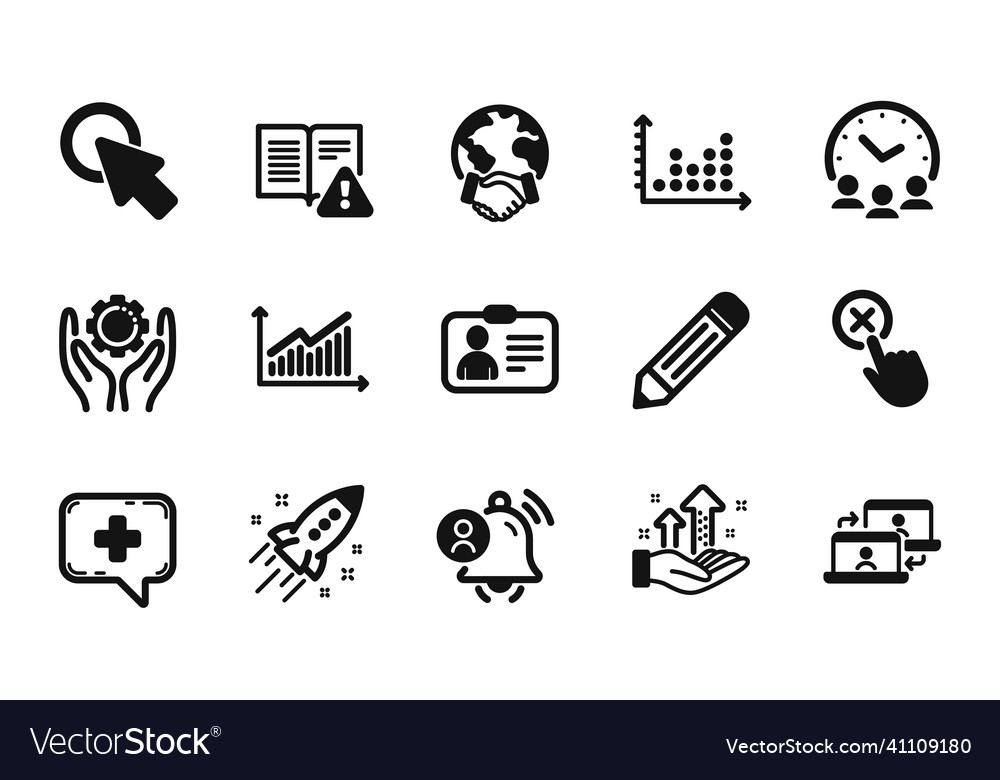 Set of startup rocket graph and meeting vector image Set of startup rocket graph and meeting
