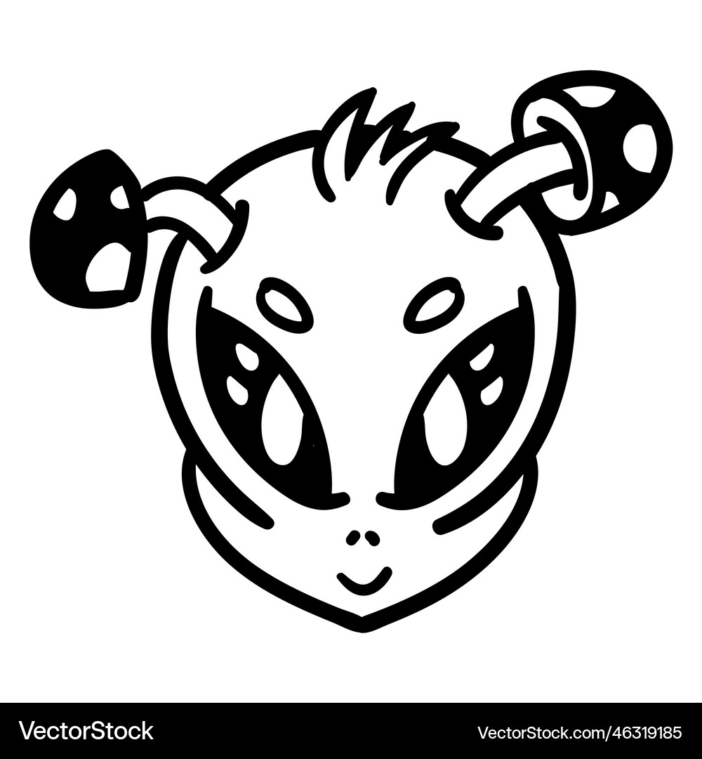 Aliens head 2 antenna mushroom stroke Royalty Free Vector