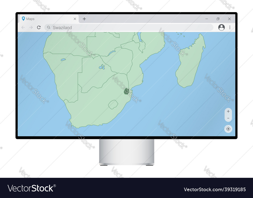 Computer monitor with map of swaziland in browser