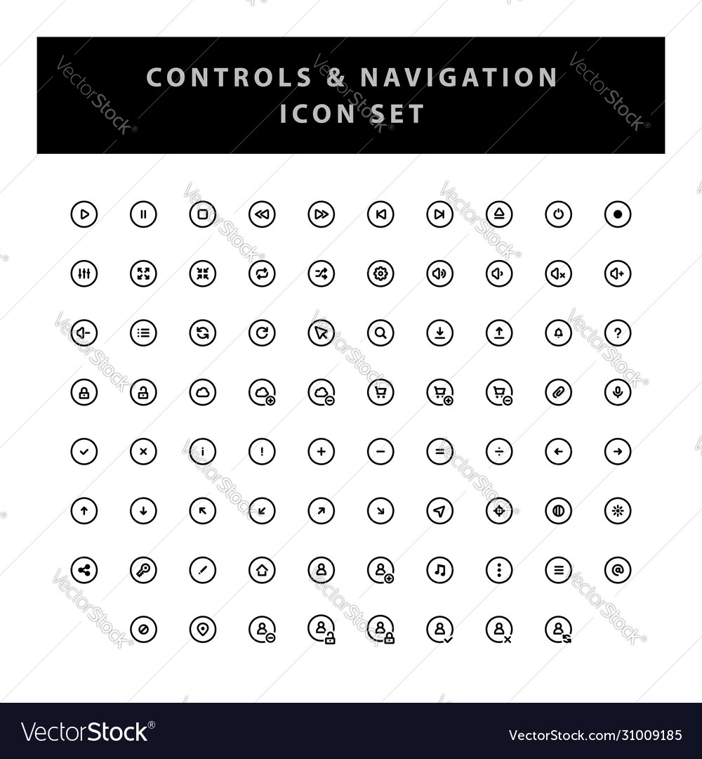 Control and navigation icon set with outline