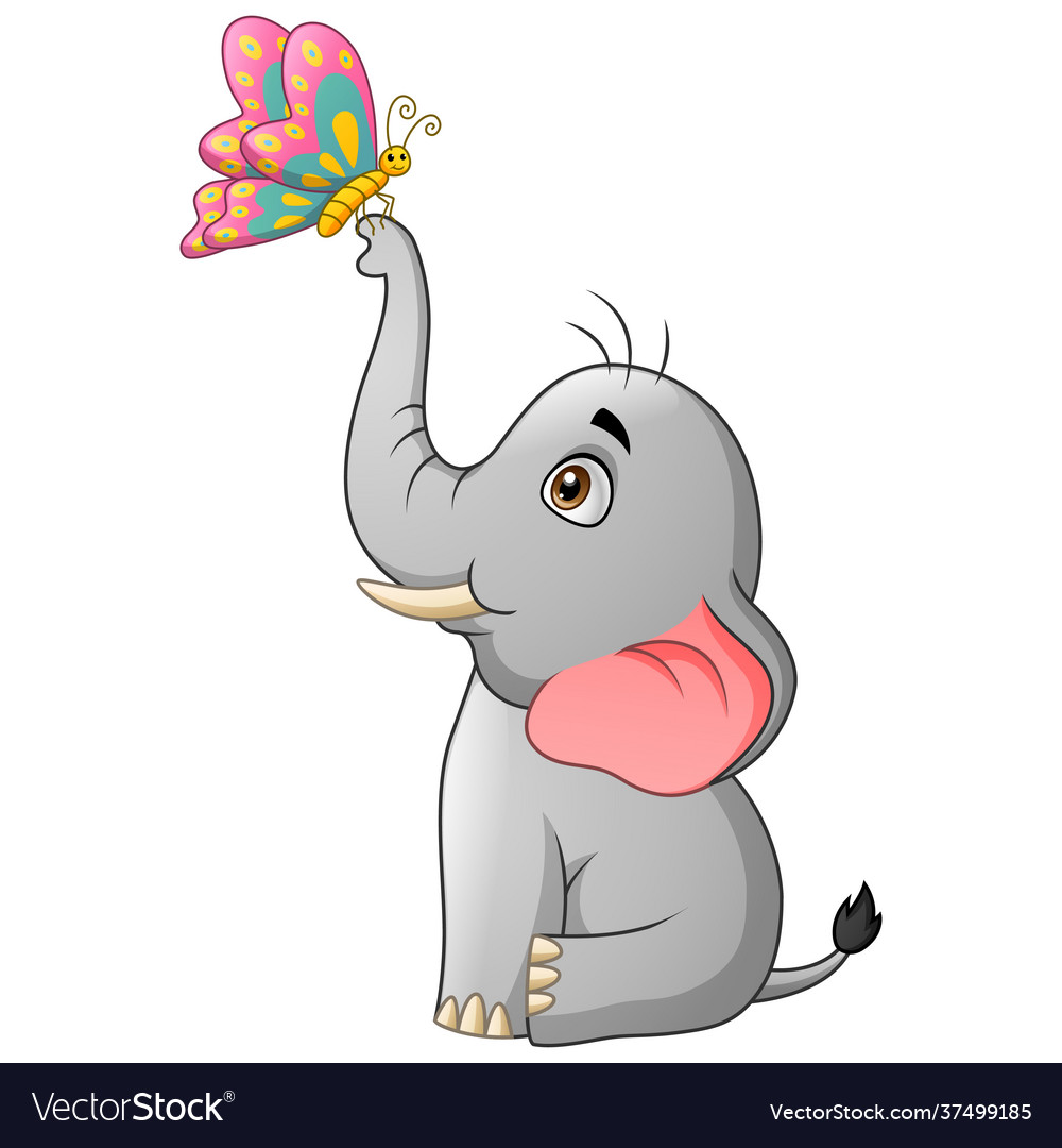 Cute elephant cartoon with butterfly Royalty Free Vector