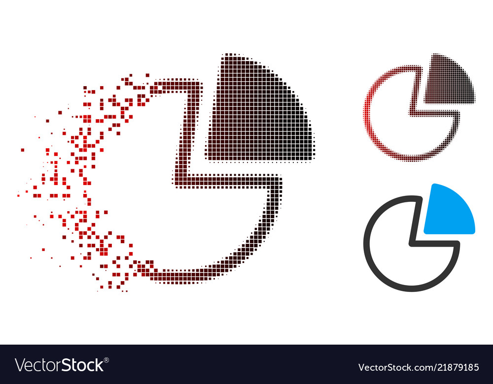 Dissolved pixelated halftone pie charts icon vector image Dissolved pixelated halftone pie charts icon