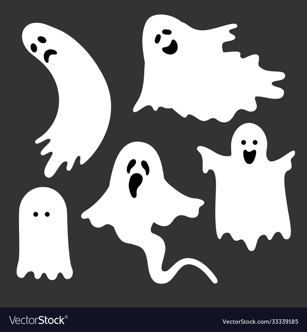 Flat with white ghosts on black Royalty Free Vector Image