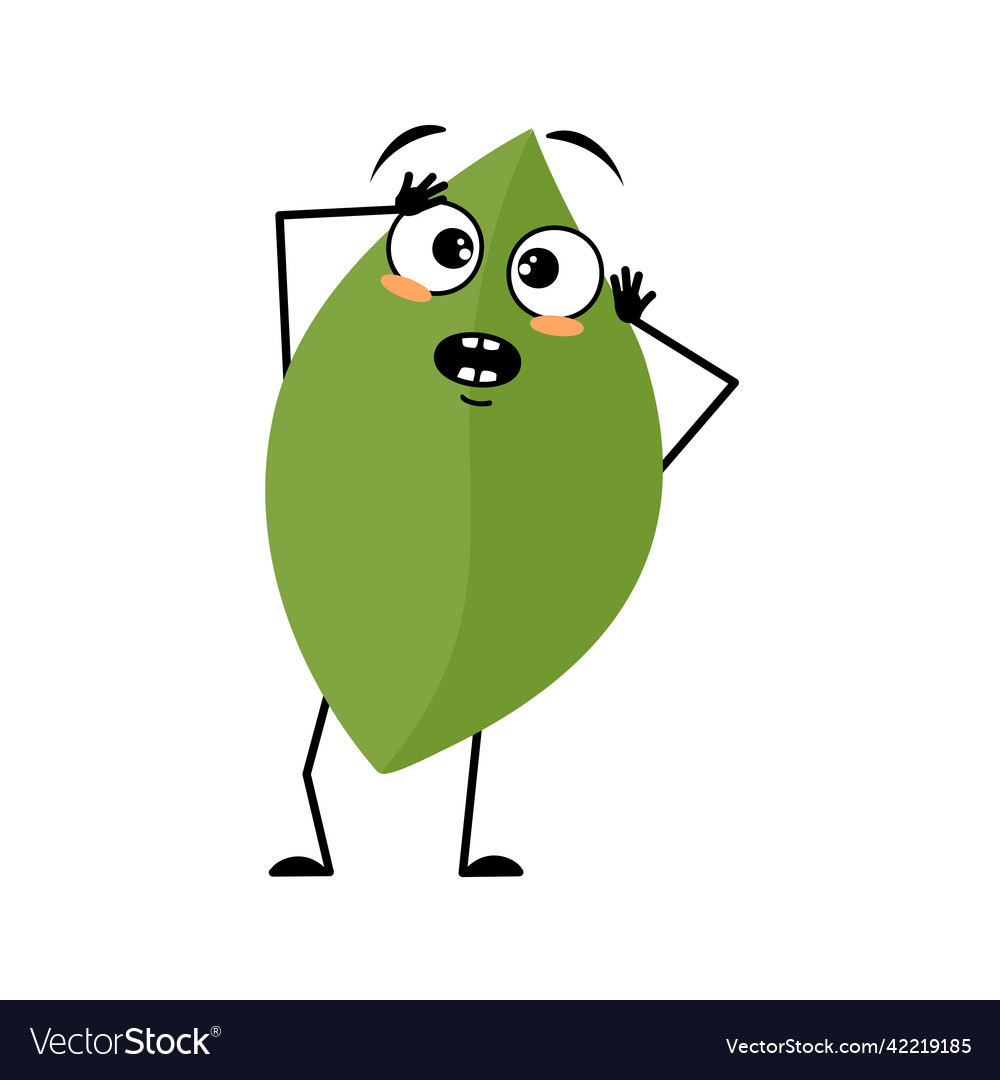 Leaf character with panic emotions vector image Leaf character with panic emotions