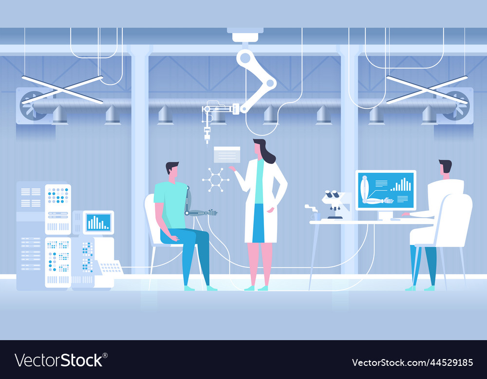 Man with bionic arm artificial hand future vector image Man with bionic arm artificial hand future