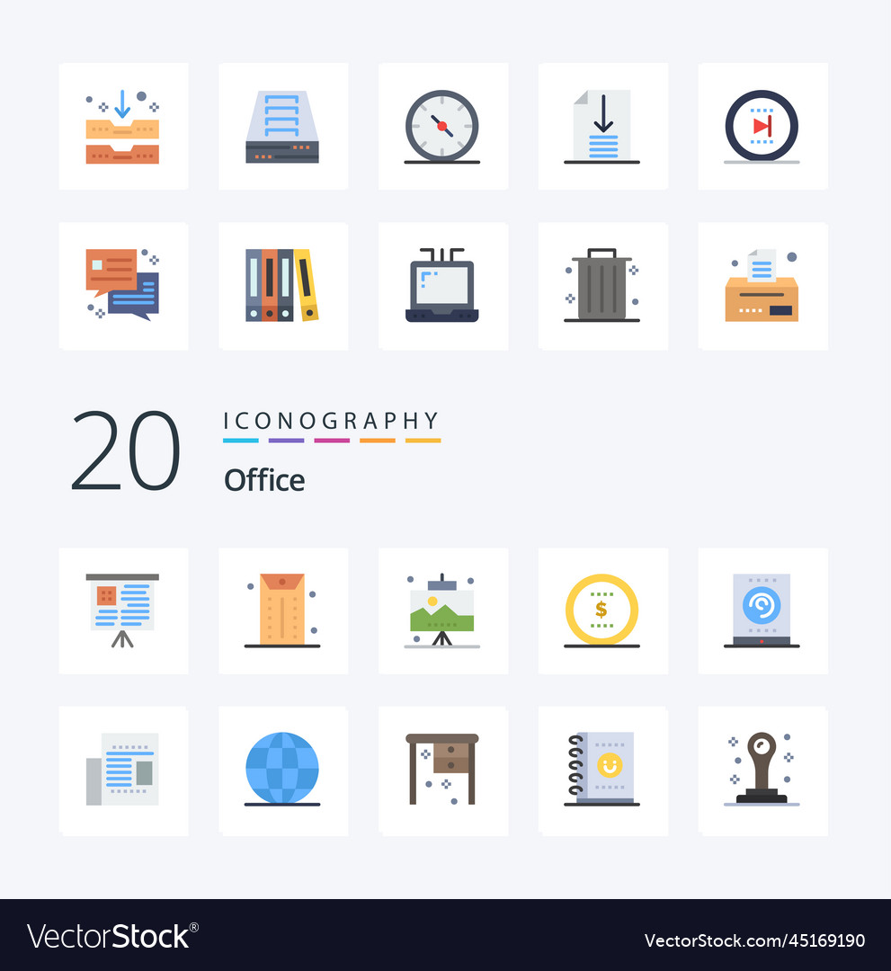 20 office flat color icon pack like article