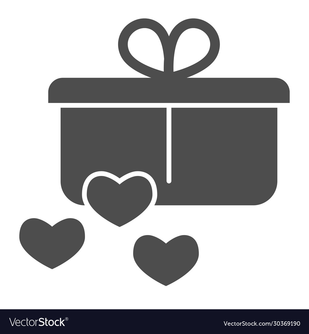 Gift and hearts solid icon present with bow