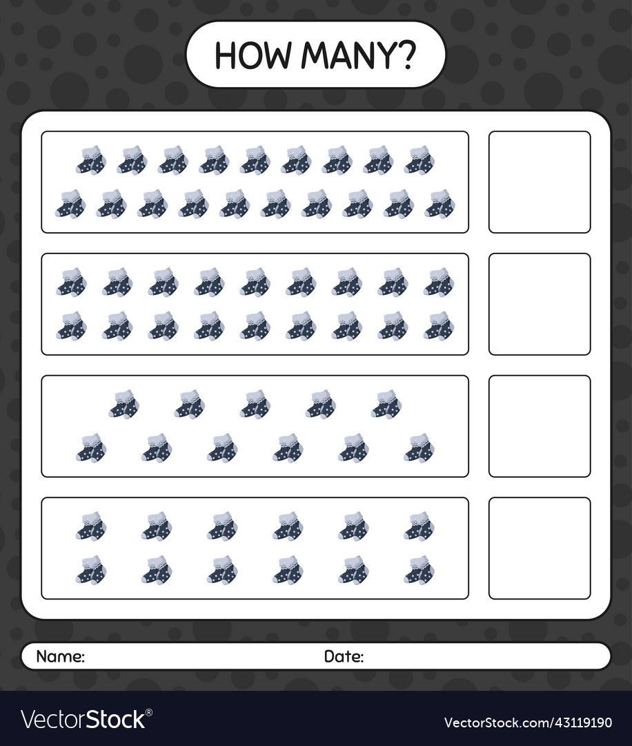 How many counting game with sock worksheet Vector Image How many counting game with sock worksheet