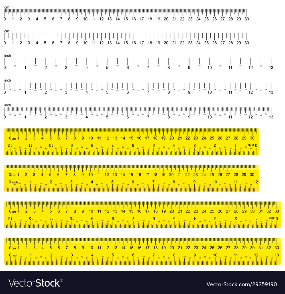 Inch and metric rulers in yellow on a white Vector Image