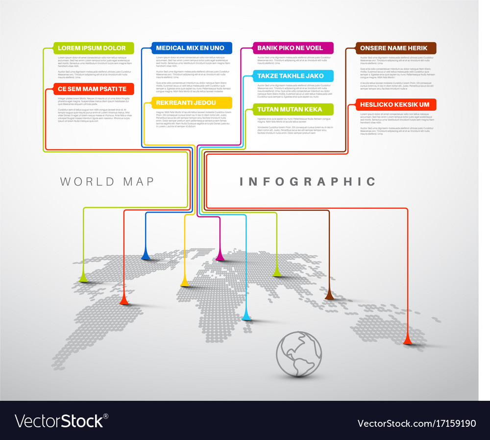 Infographic Light World Map With Pointer Marks Vector Image