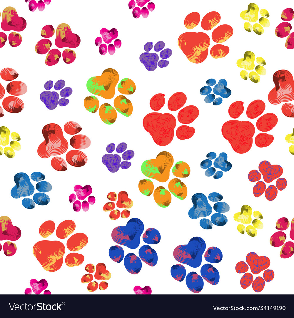 Multicolored paw track seamless pattern vector image Multicolored paw track seamless pattern