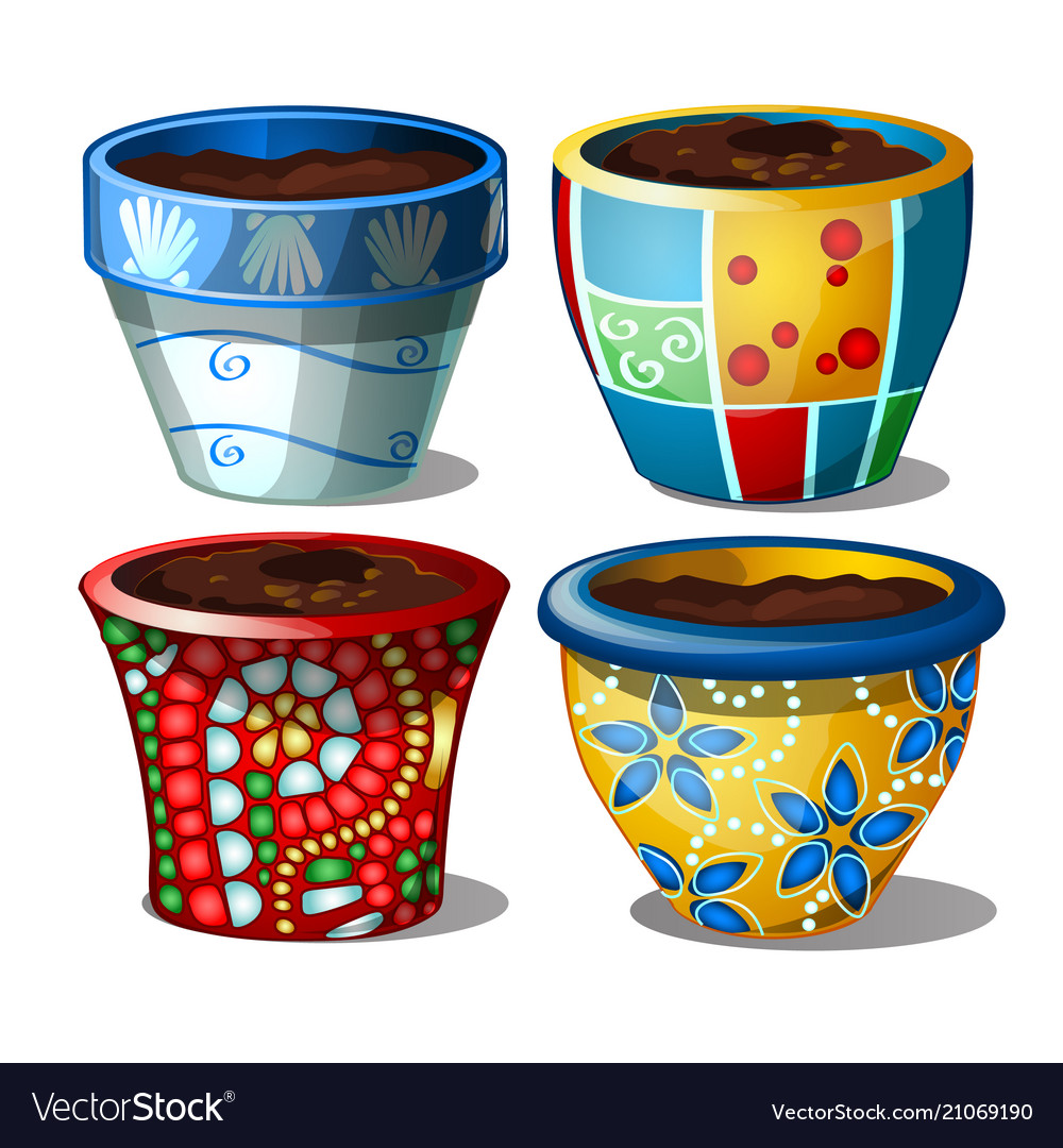 Set bright stylish ceramic flower pots isolated Vector Image