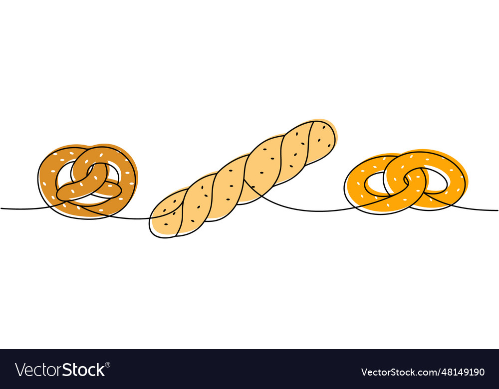 Set of bakery products one line colored continuous Vector Image Set of bakery products one line colored continuous
