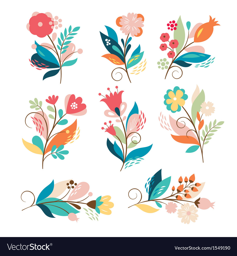 Set of cute cartoon flowers Royalty Free Vector Image