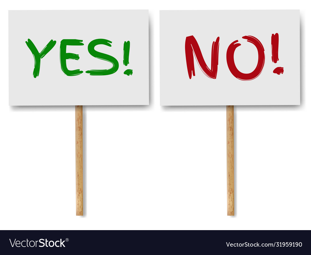 Yes and no signs banners on wood stick white Vector Image