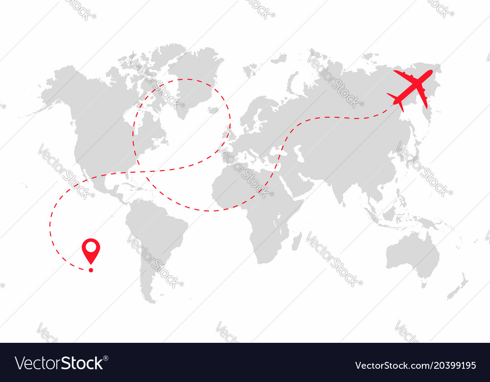 Premium Vector  Travel map with point markers airplane and dashed trace  line in world map background