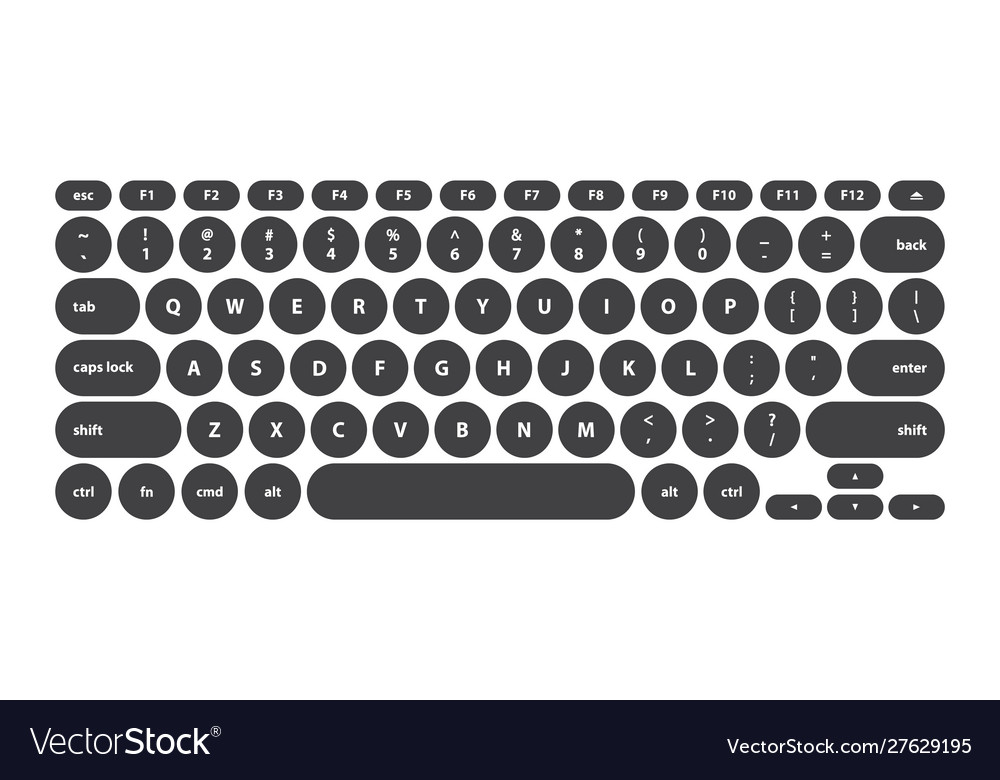 Black rounded keys latin english keyboard on white