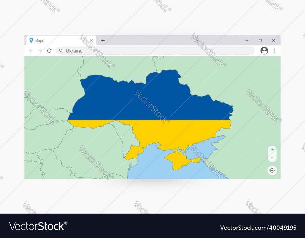 Browser window with map of ukraine searching