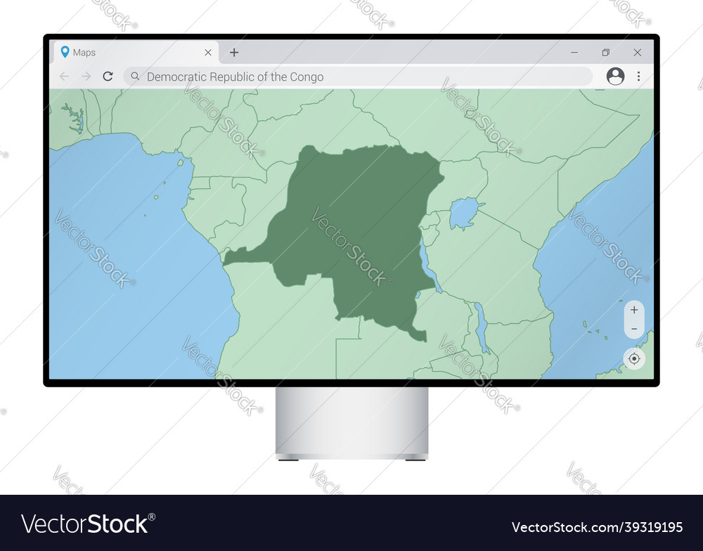 Computer monitor with map of dr congo in browser