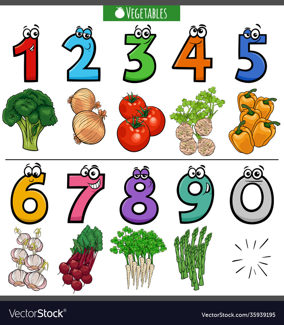 Educational cartoon numbers set with vegetables Vector Image